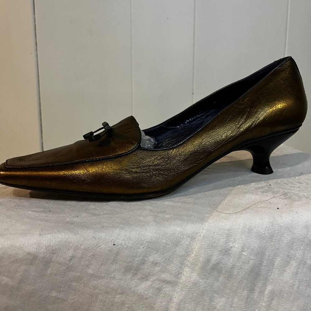 Donald J. Pliner Bronze Loafers with Kitten Heel